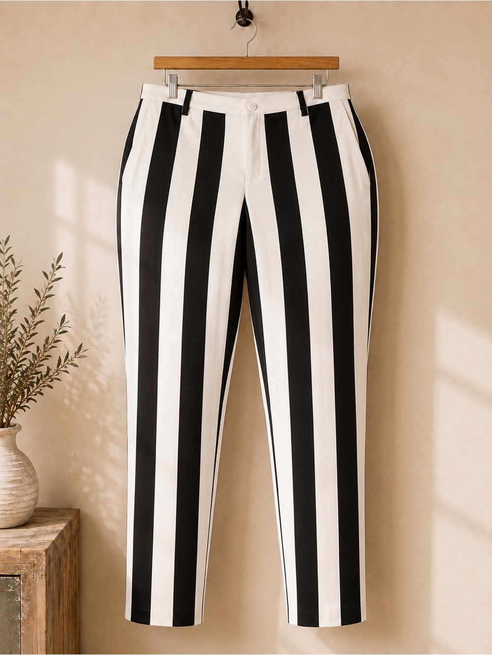 FUN.COM Beetlejuice Women’s Suit Pants Size 24 Black White Striped NWT